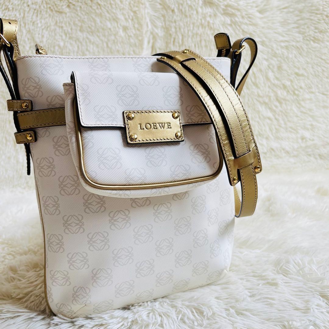 ロエベLOEWE リピートアナグラムロゴベルトポーチホワイト