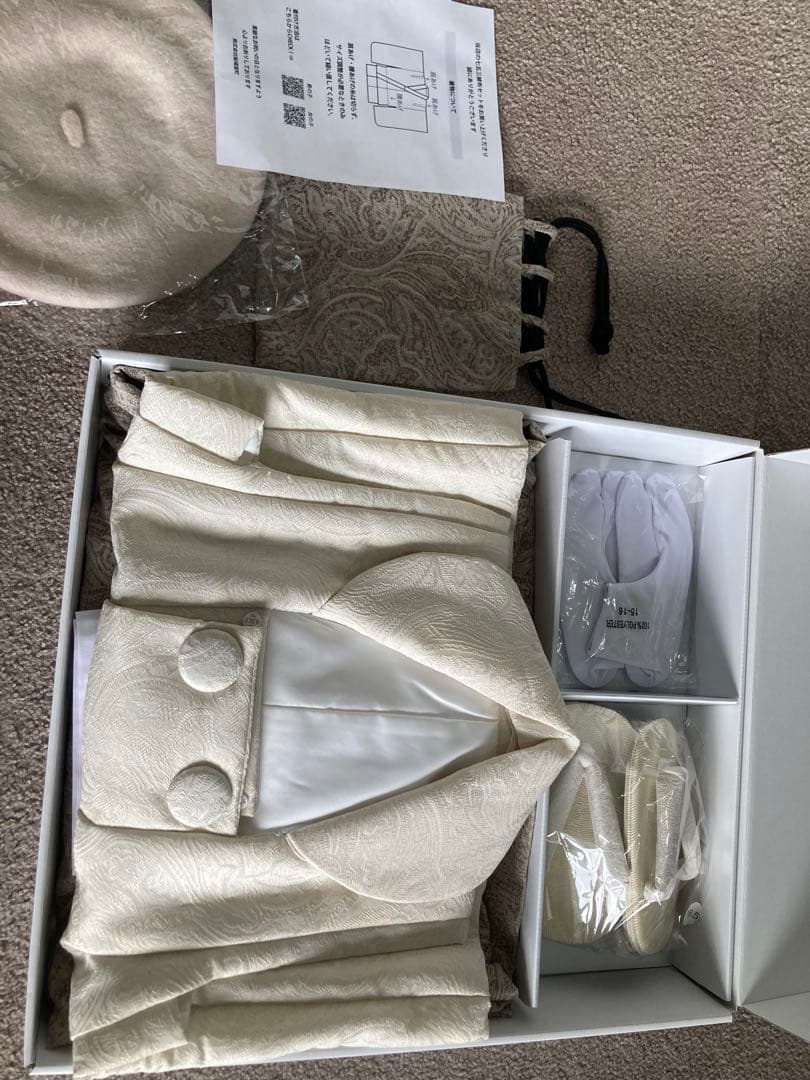 utatane 七五三 着物 3歳 男の子 被布セット オフホワイト ベージュ