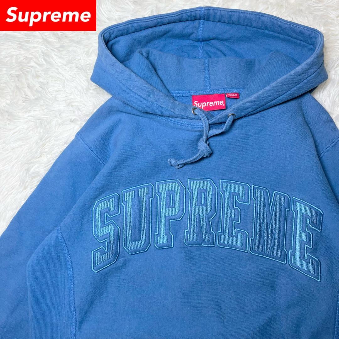 シュプリーム Supreme パーカー 刺繍ロゴ アーチロゴ S ブルー 青