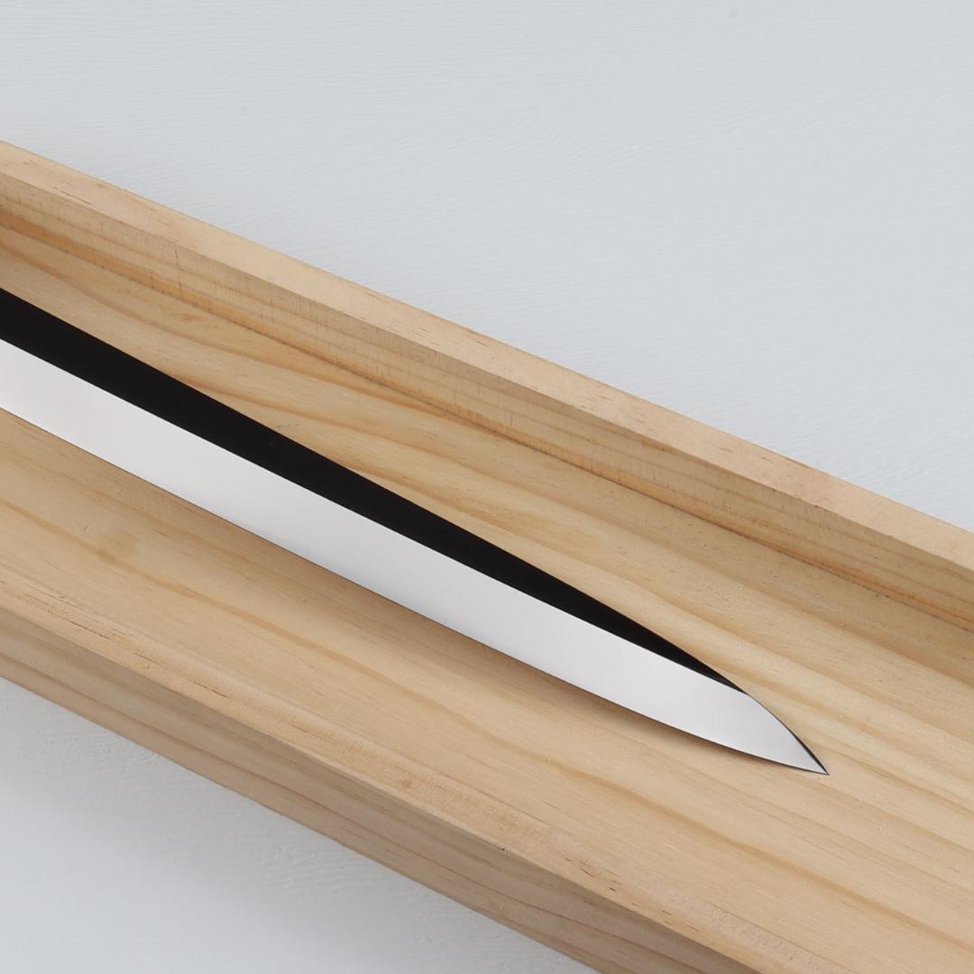 7284柳刃包丁 尺一 ウルトラ鏡面仕上げ 刺身包丁 黒檀黒水牛角五本銀巻八角柄