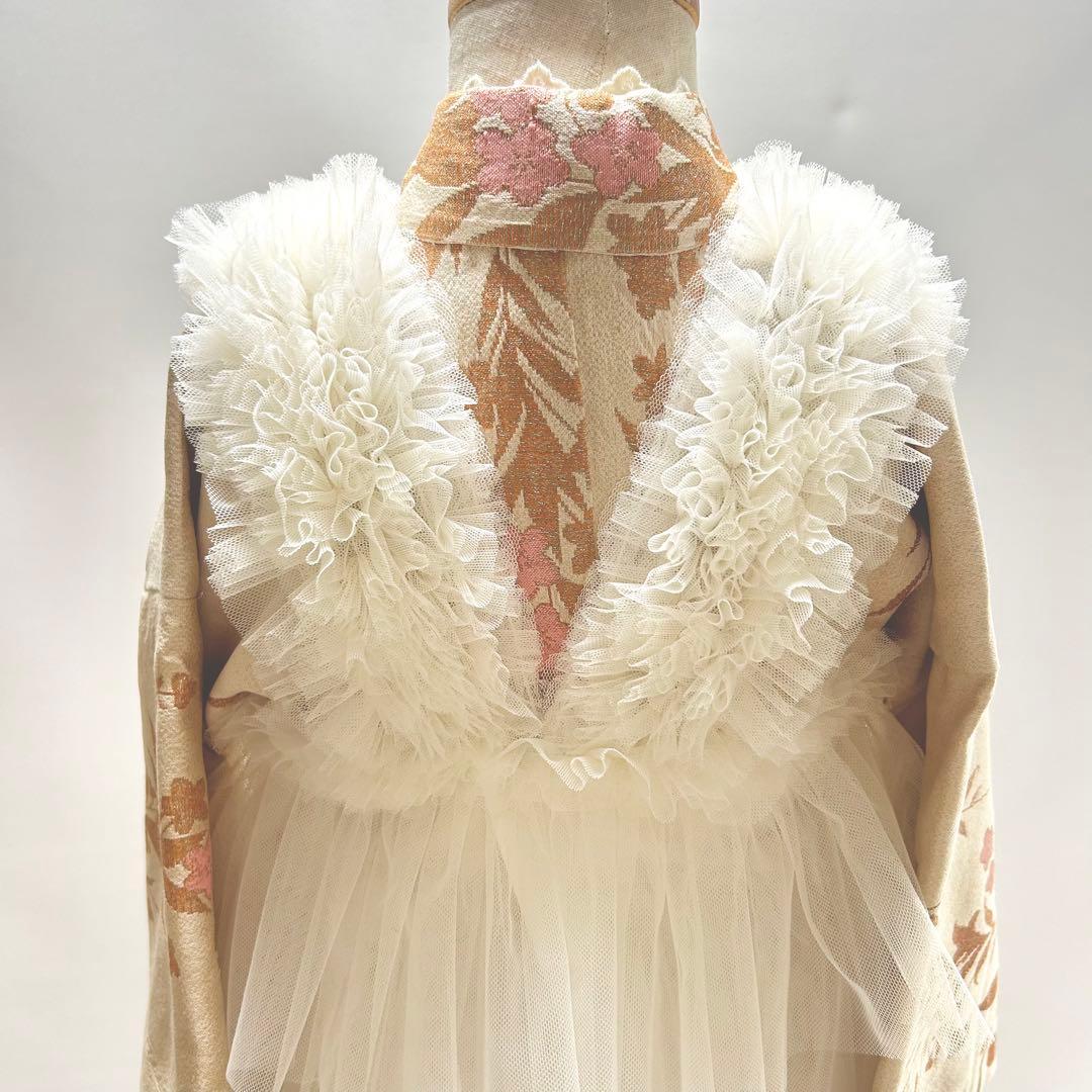 被布エプロン【ミルキーフリル】チュール被布　被布ドレス　七五三チュールドレス