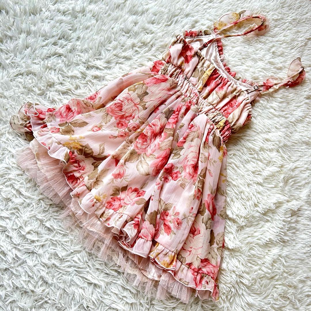 リズリサ 花柄 ピンクリボン フリル レース キャミソール y2k 平成