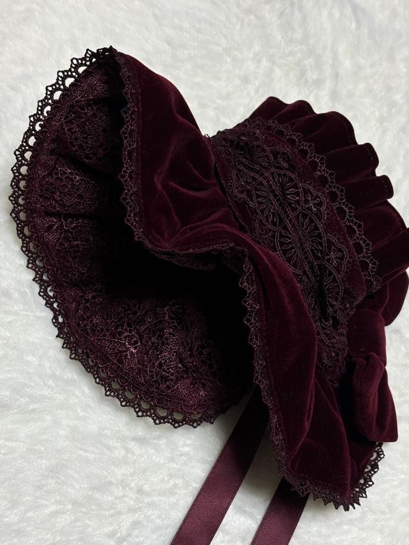 axes femme kawaii ベルベットドールハーフボンネット・ワイン