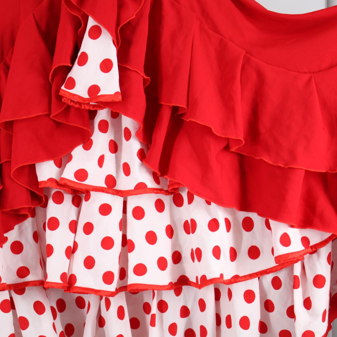 美品 フラメンコ衣装】レッド×豪華ボランテ ワンピース ドレス 水玉