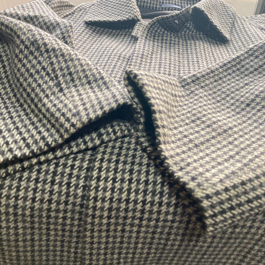 LANVIN ランバン　ステンカラーコート ブラックホワイトチェック　千鳥格子