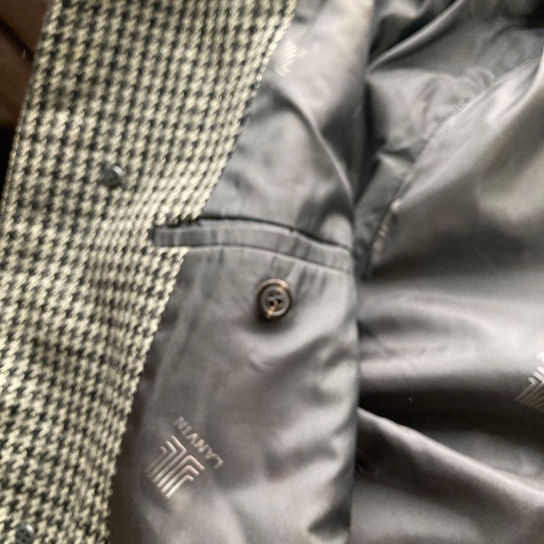 LANVIN ランバン　ステンカラーコート ブラックホワイトチェック　千鳥格子
