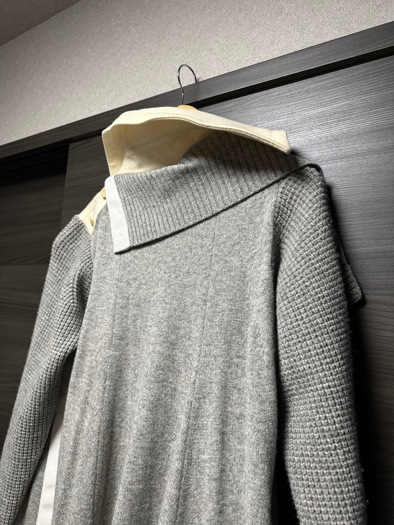 値下げ！【人気】sacai サカイ リブ編み袖のグレーアイボリーコート