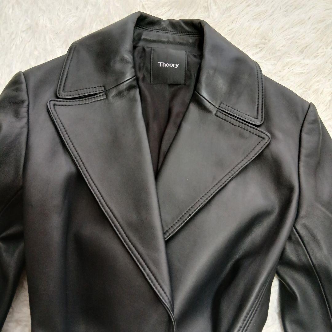 【Theory】現行タグ　オールシープレザー　ロングチェスターコート　ベルト付