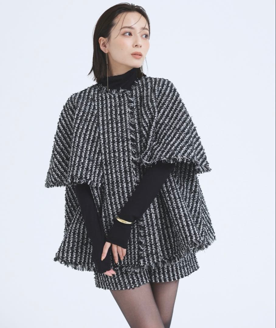 【セットアップ】anuans ツイードケープジャケット ツイードショートパンツ セット販売】anuans ツイードケープジャケット ツイードショートパンツ