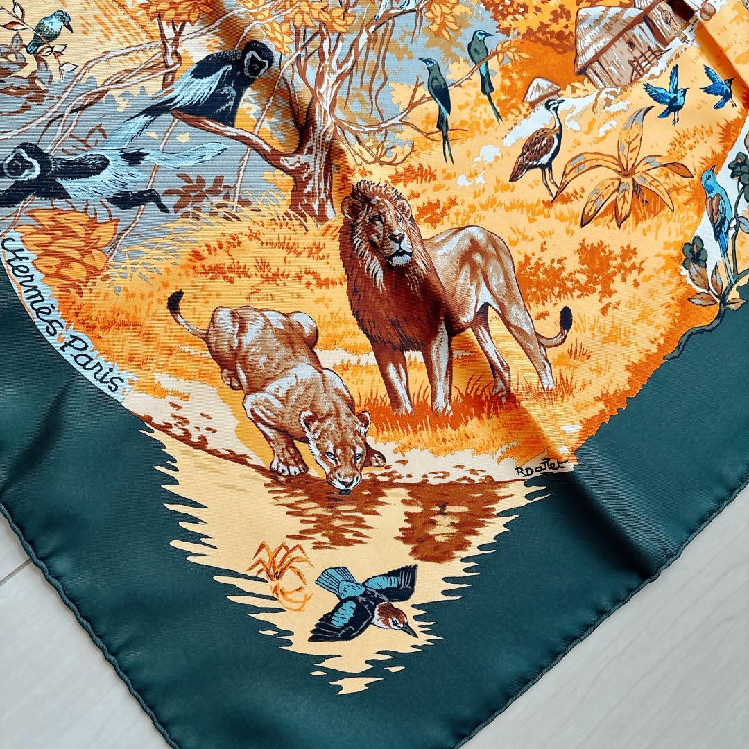 美品】HERMES エルメス アフリカ 動物デザイン オレンジ カーキ