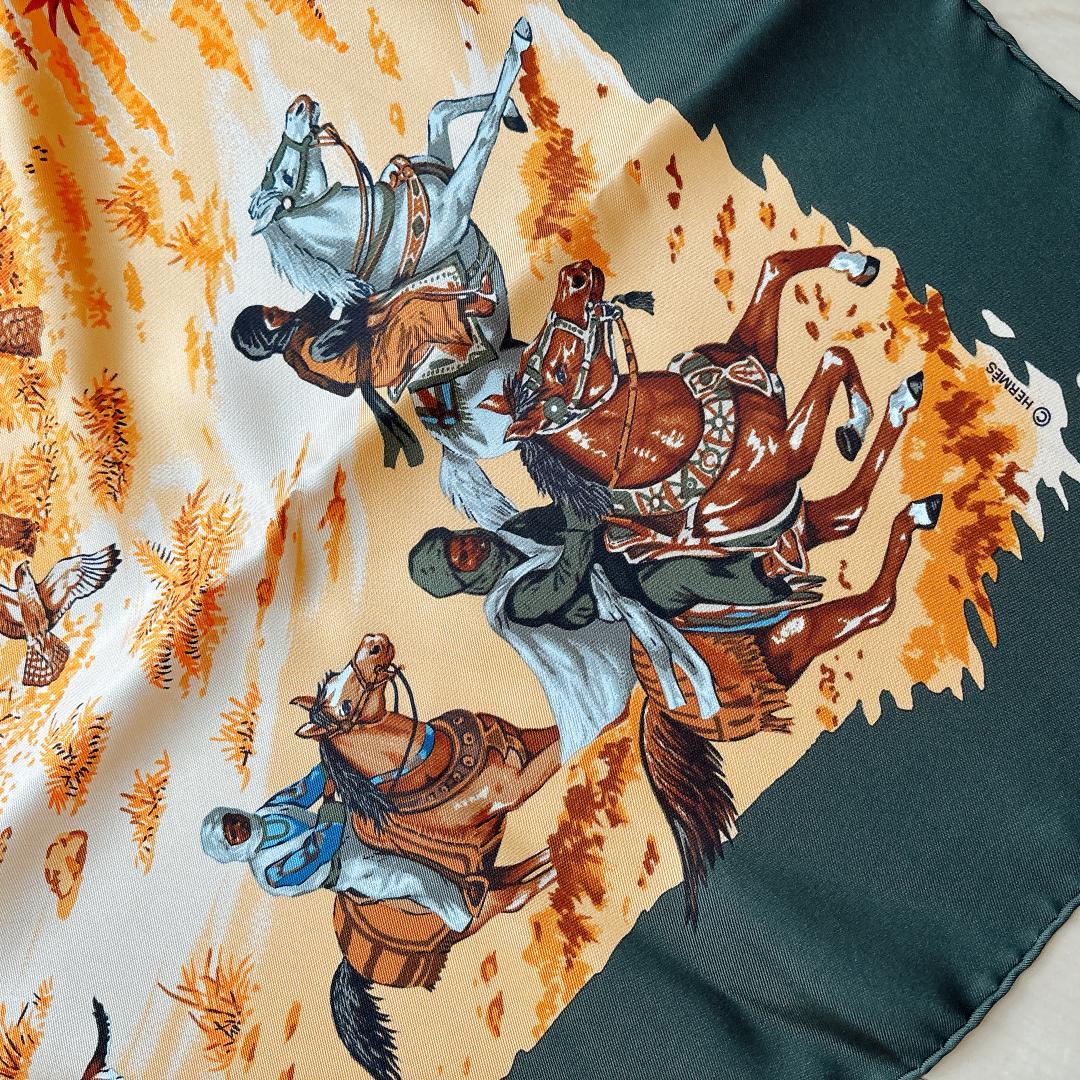 美品】HERMES エルメス アフリカ 動物デザイン オレンジ カーキ