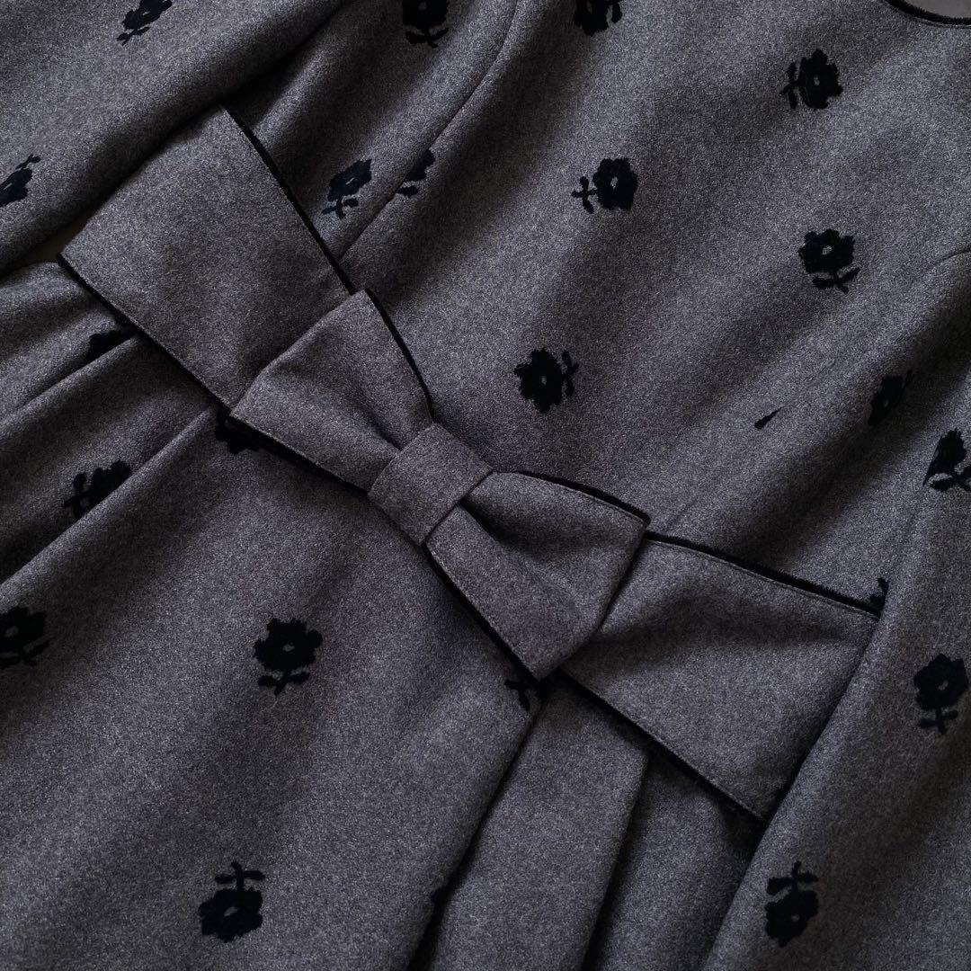 美品 MS GRACY エムズグレイシー 花柄 ウール ワンピース 38 リボン