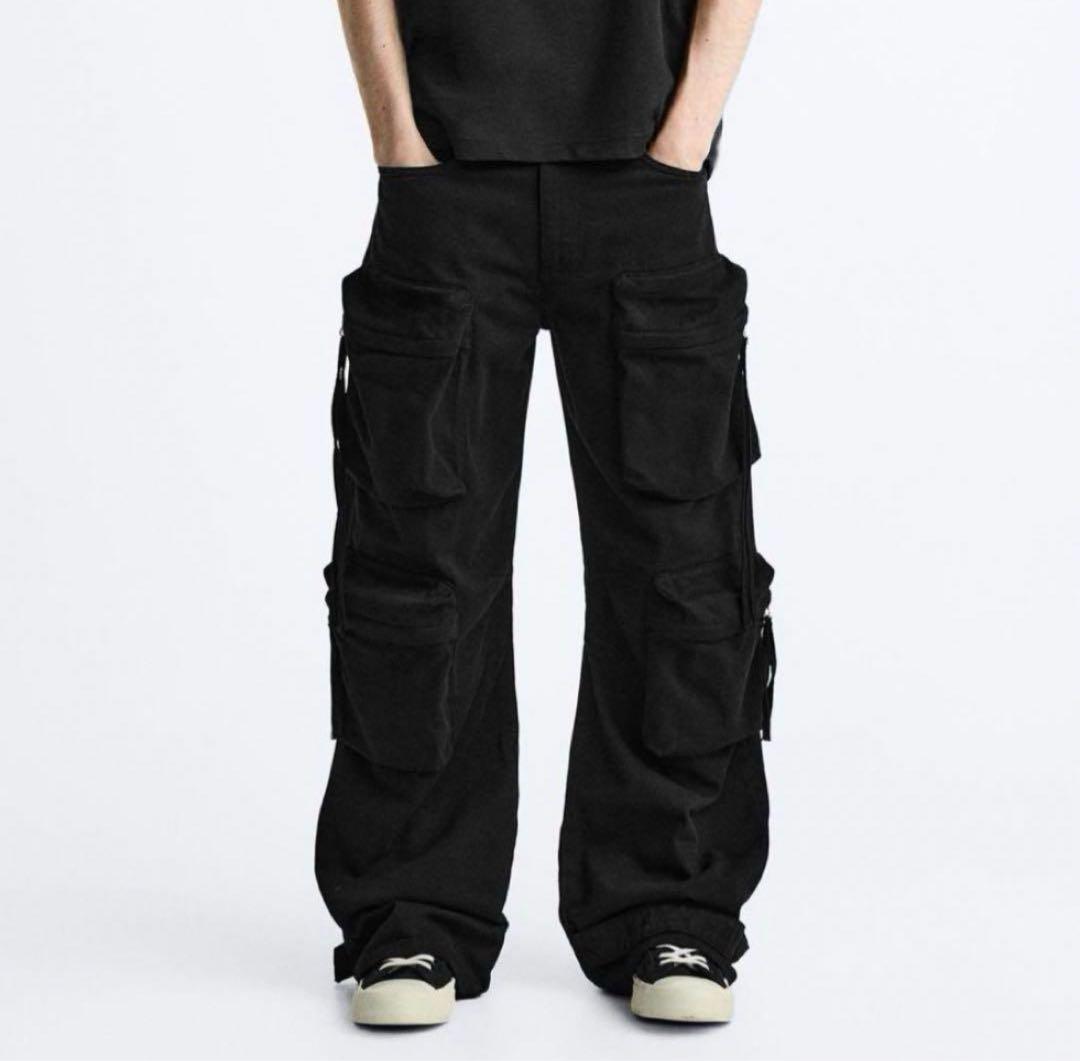 ザラ ZARA ポケット UTILITY ワイド カーゴ デニムパンツ ジーンズ