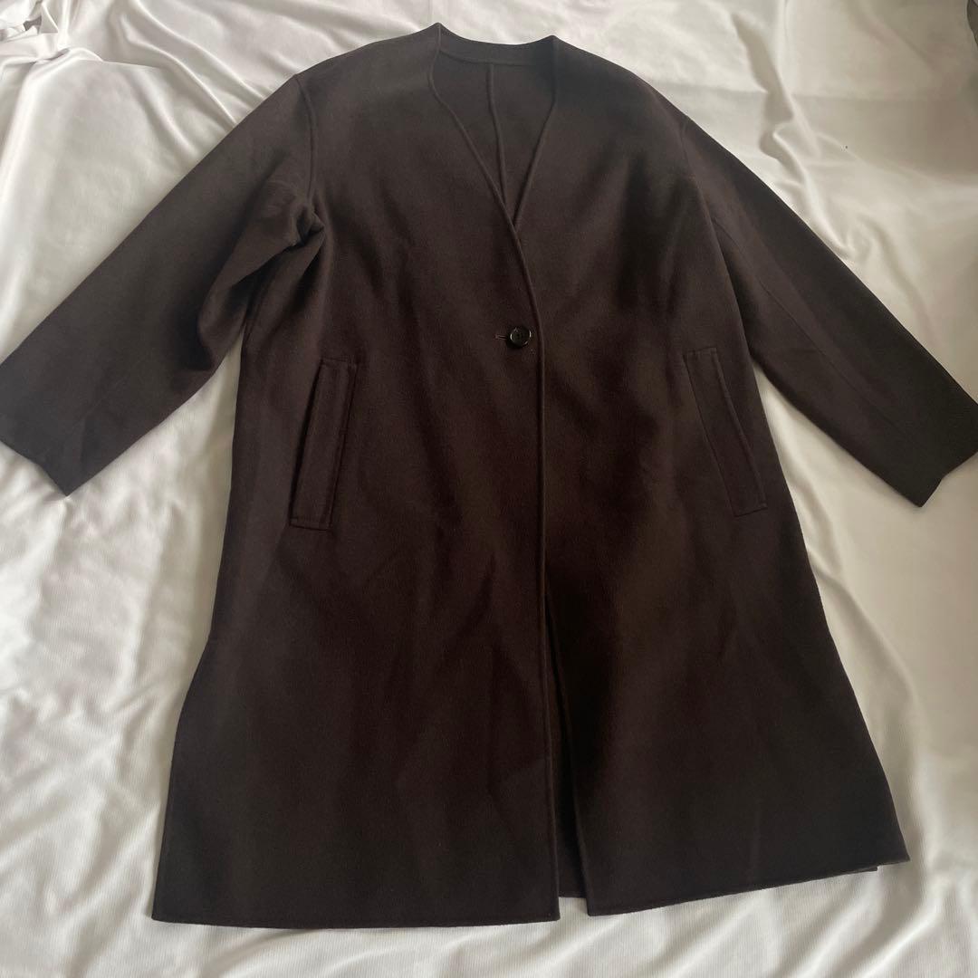 23区ウールカシミヤ リバーコート ロングコート ノーカラー大きいサイズ 46