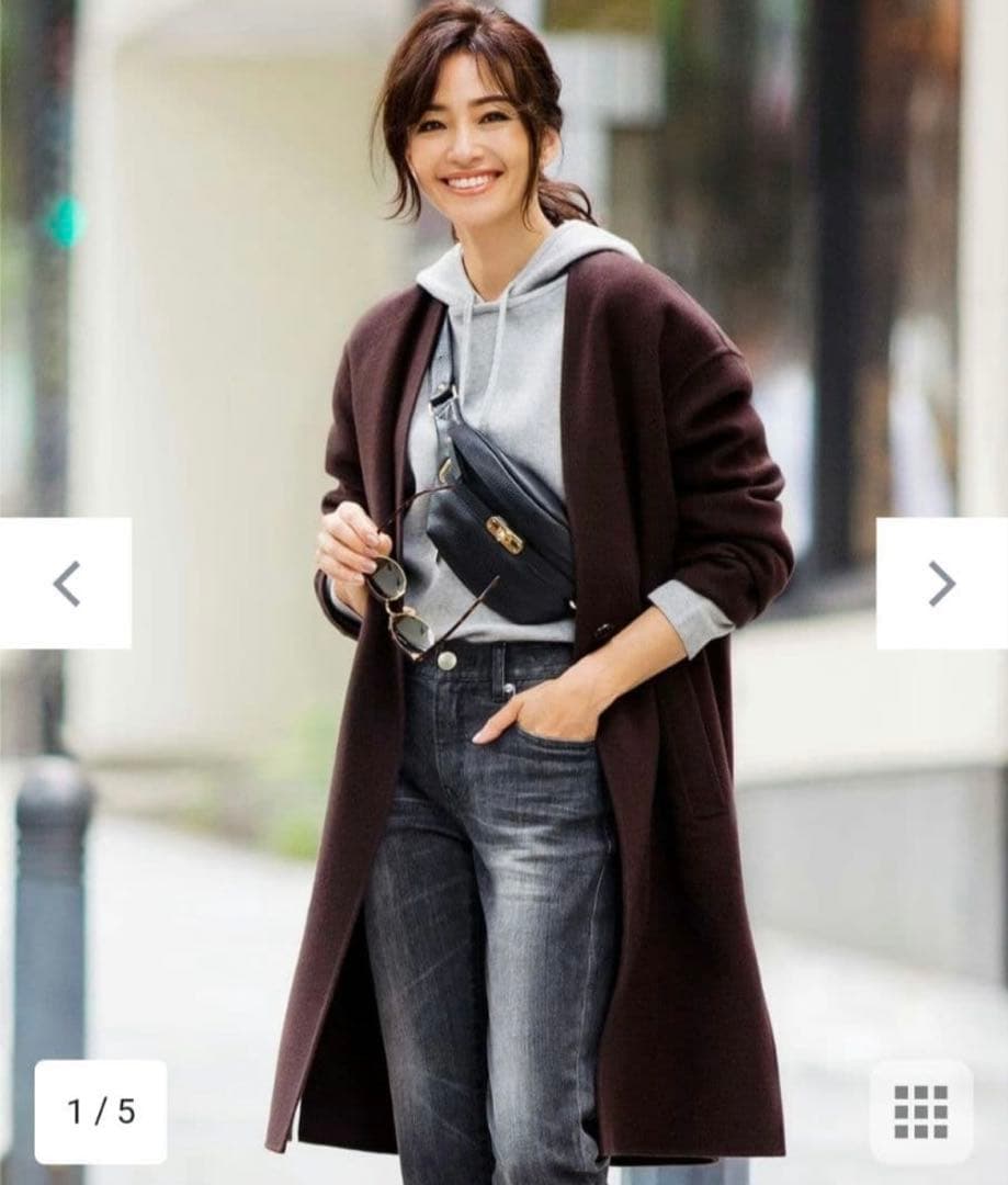 23区ウールカシミヤ リバーコート ロングコート ノーカラー大きいサイズ 46