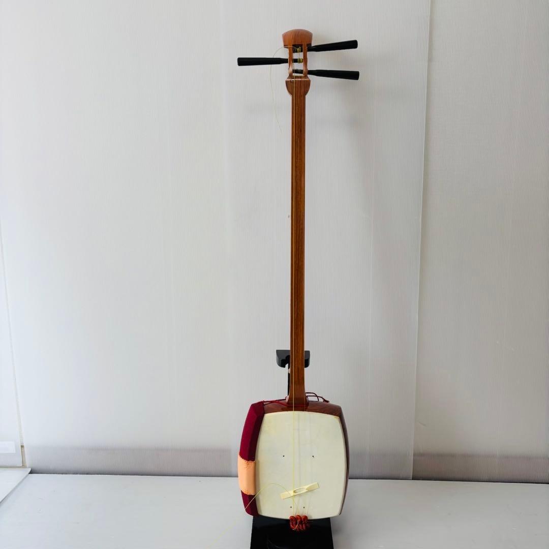 細棹三味線 上駒純銀 花梨 丸打胴 棹2.6cm バチ付 付属多数 和楽器