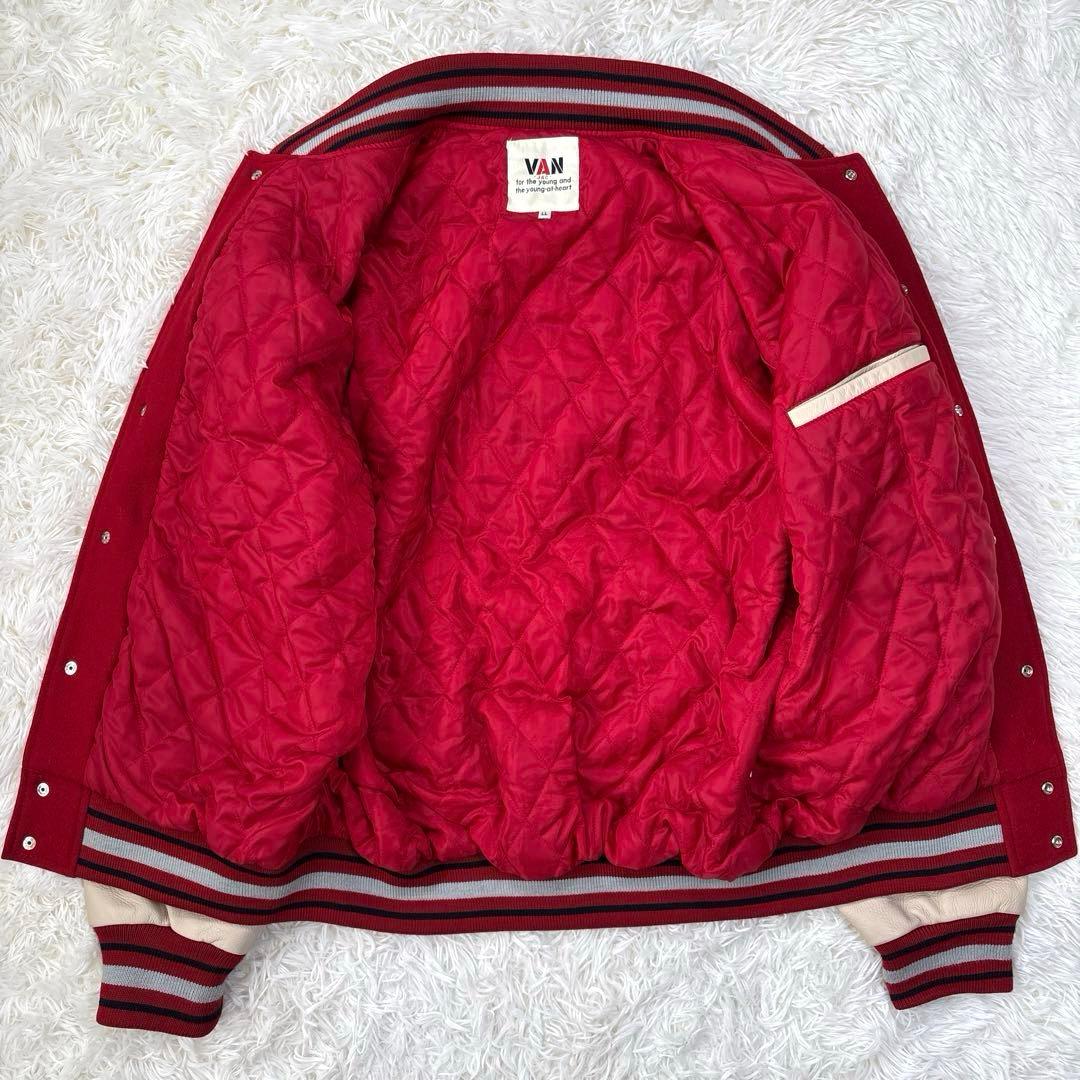 ✨フルデコ・XL✨VAN JACKET スタジャン レザー切替 ワッペン 赤