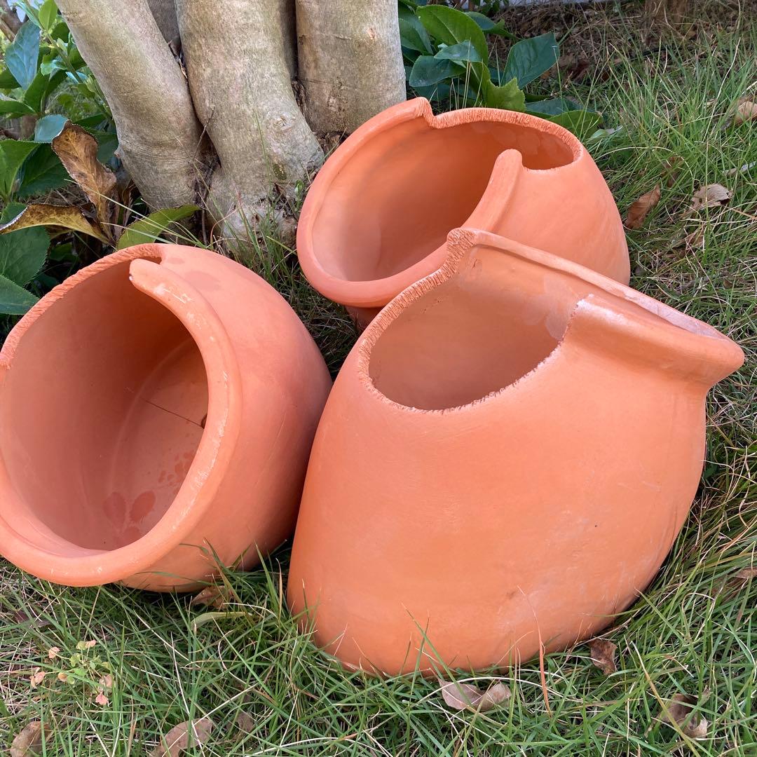 《３個set》割れテイスト 斜め壺型テラコッタ 在庫残り ラスト１セット