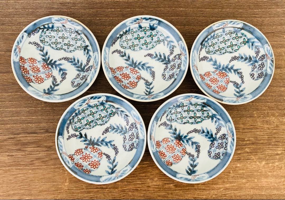 佐藤走波（五代）染錦　辻が花文　三寸皿5枚