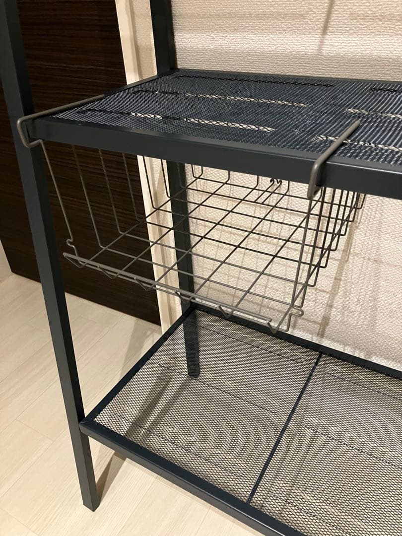 スチールラック カーキ4段 バスケット付き