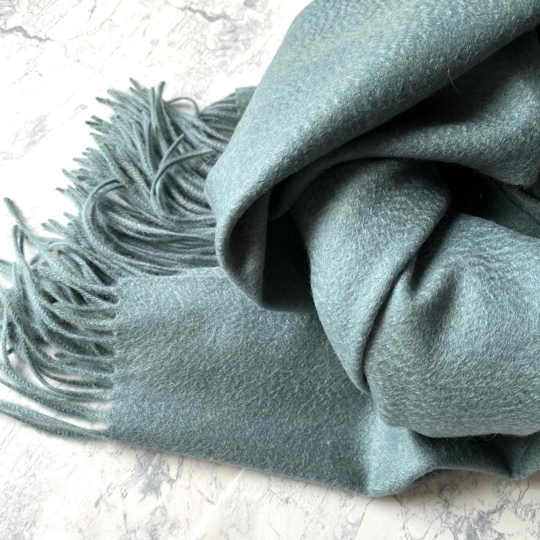 極上カシミヤ100%☆大判 ストール☆グレイッシュグリーン
