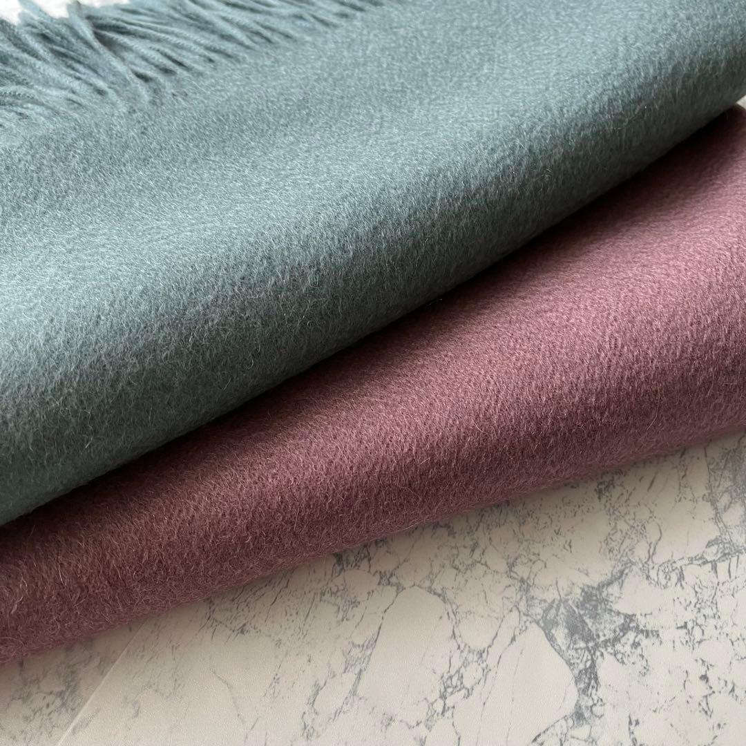 極上カシミヤ100%☆大判 ストール☆グレイッシュグリーン