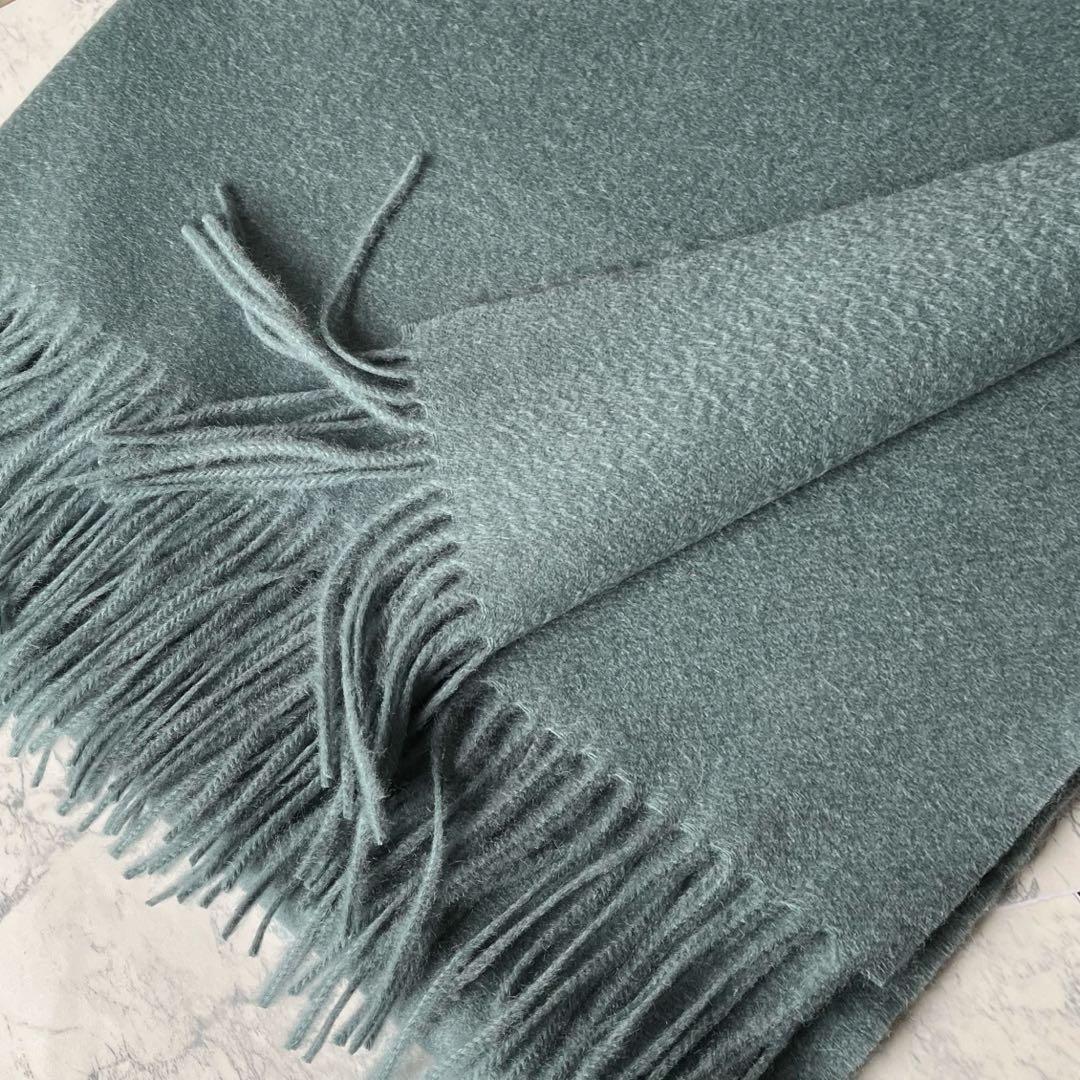 極上カシミヤ100%☆大判 ストール☆グレイッシュグリーン