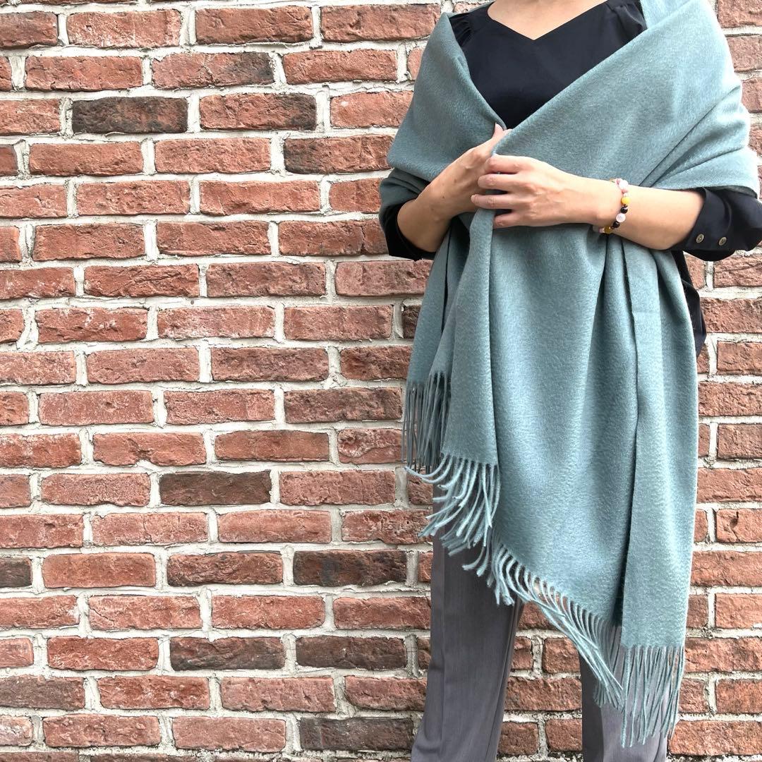 極上カシミヤ100%☆大判 ストール☆グレイッシュグリーン
