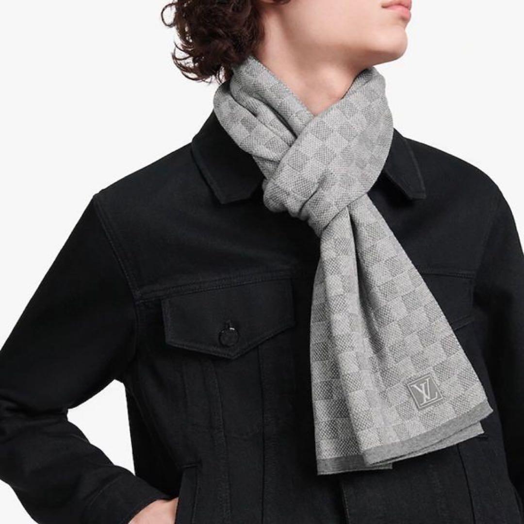新品箱紙袋付❗️LVロゴマフラー✨ヴィトンマフラー❗️ヴィトン　マフラー　ダミエ