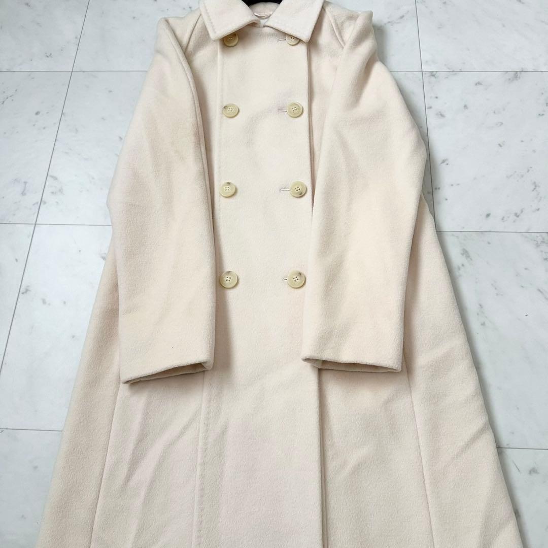 カシミヤ混❤️MaxMara 最高級ライン　ロングコート　ダブル　ホワイト　L