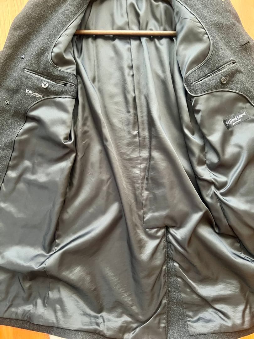 【極上品】イブサンローラン　ステンカラーコート　グレー　カシミヤ　S