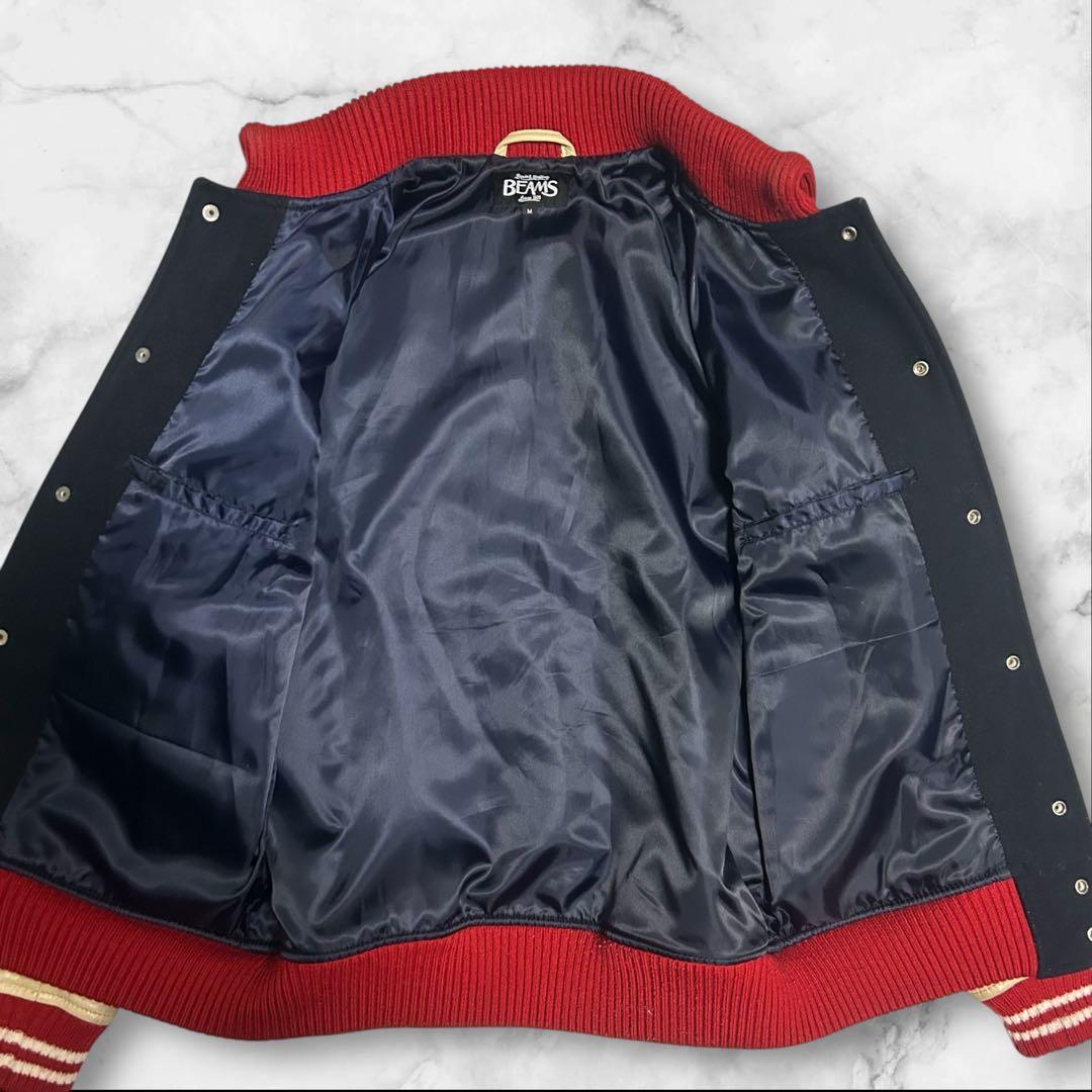 美品 ビームス スタジャン 袖レザー 牛革 ファラオ ドンキー 紺