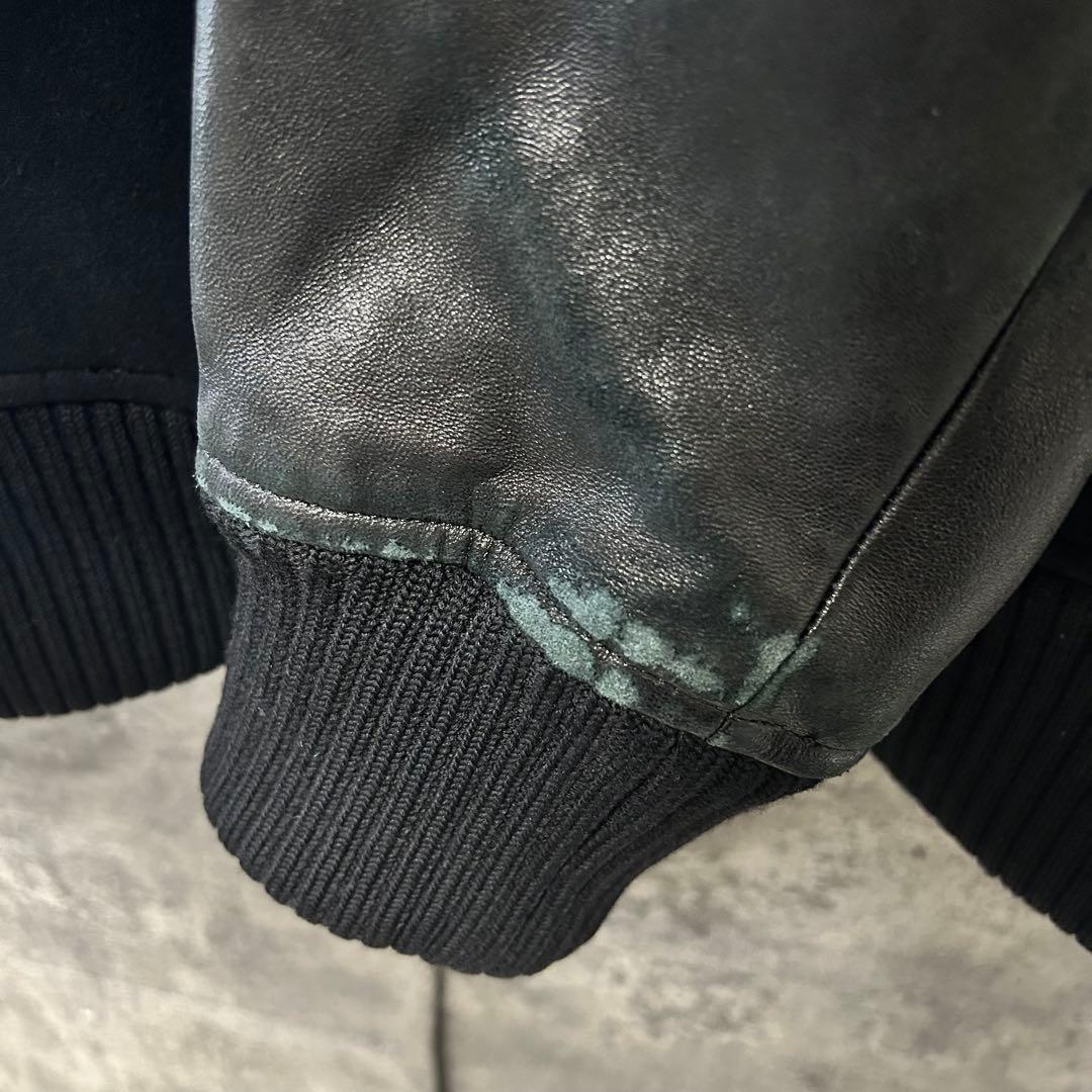 【最高峰】DRAWER 本革スタジャン　オールブラック　ウール/シルク混　38