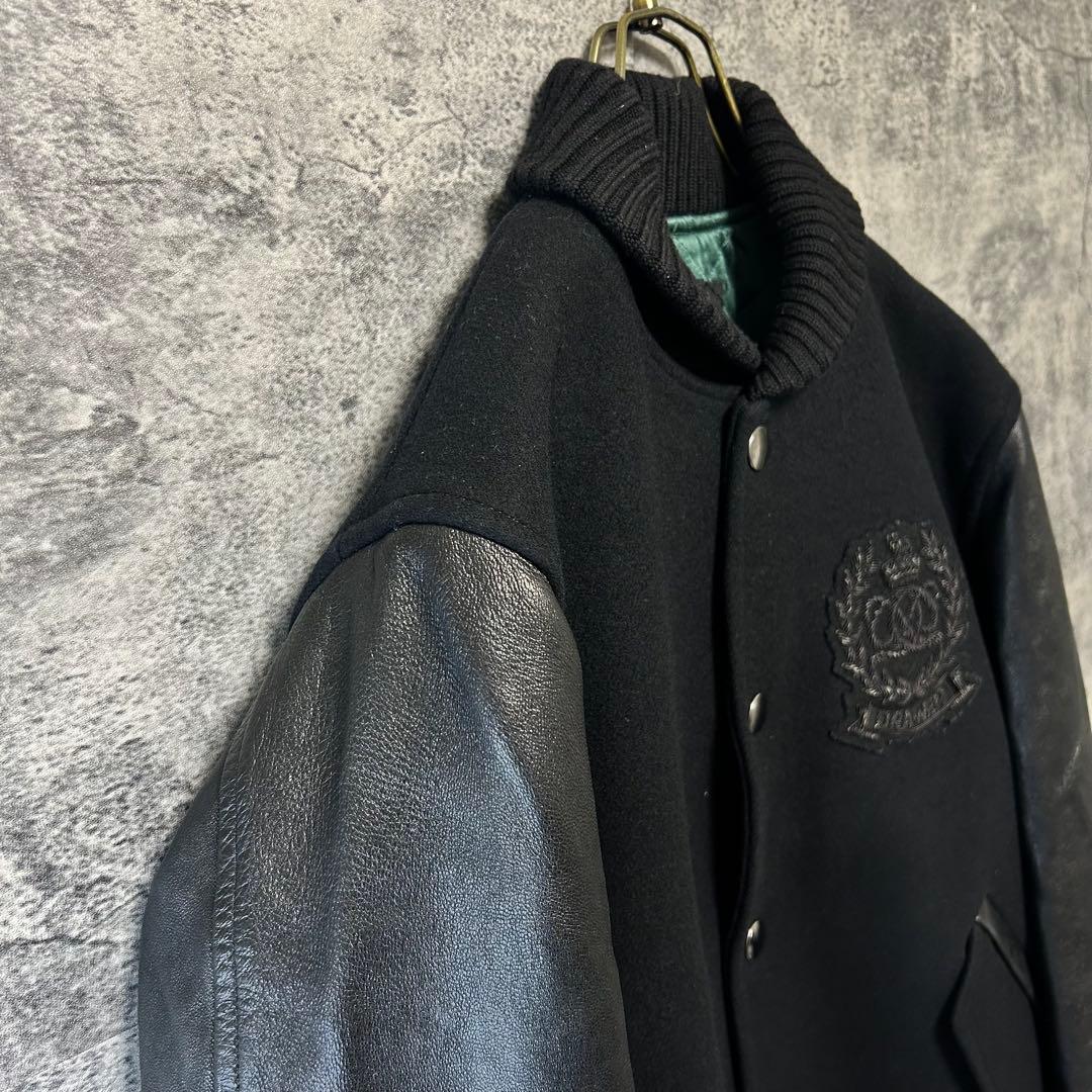 【最高峰】DRAWER 本革スタジャン　オールブラック　ウール/シルク混　38