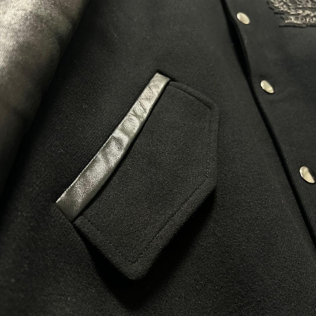 【最高峰】DRAWER 本革スタジャン　オールブラック　ウール/シルク混　38