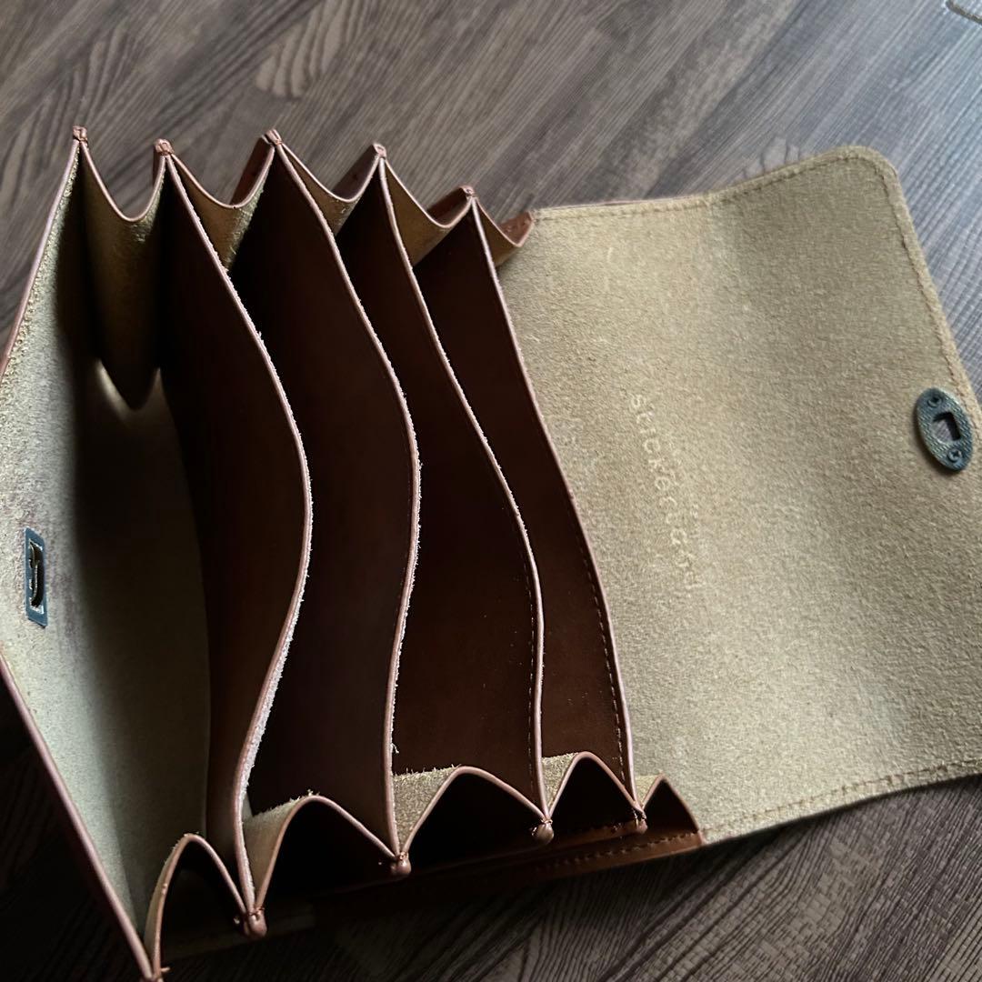 ミツバチアコーディオンポーチ 本革 牛革 ヴィンテージ 素材入れ コラージュ素材