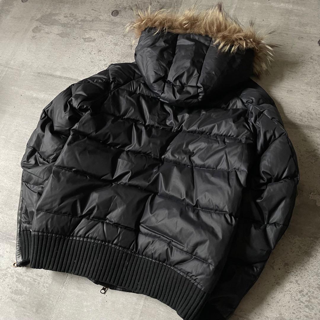 y2k ファーダウンジャケット レザー 短丈 光沢 平成 ギャル男