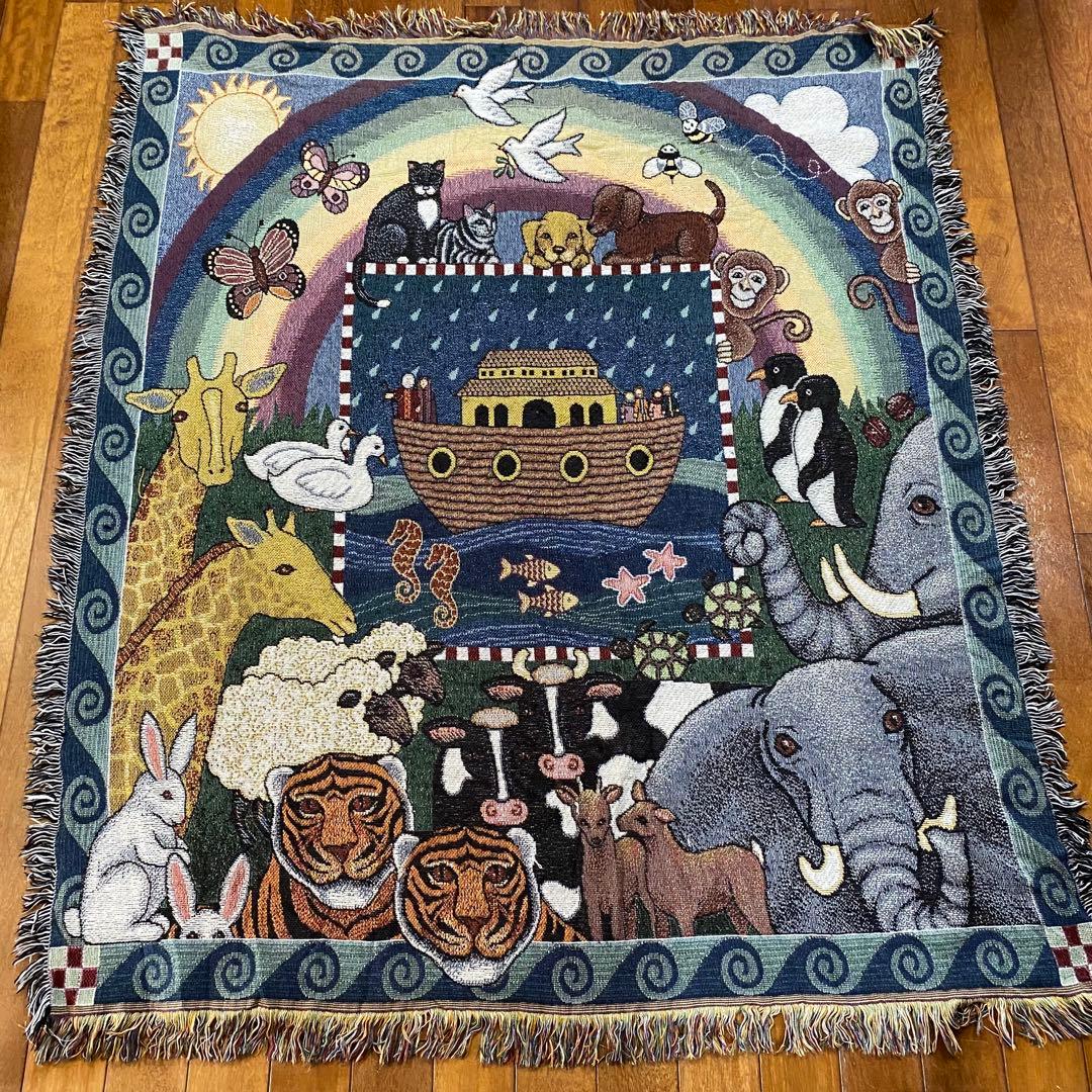 【90s】USA製 vintage ラグマット　動物大集合　可愛い　アートく芸術