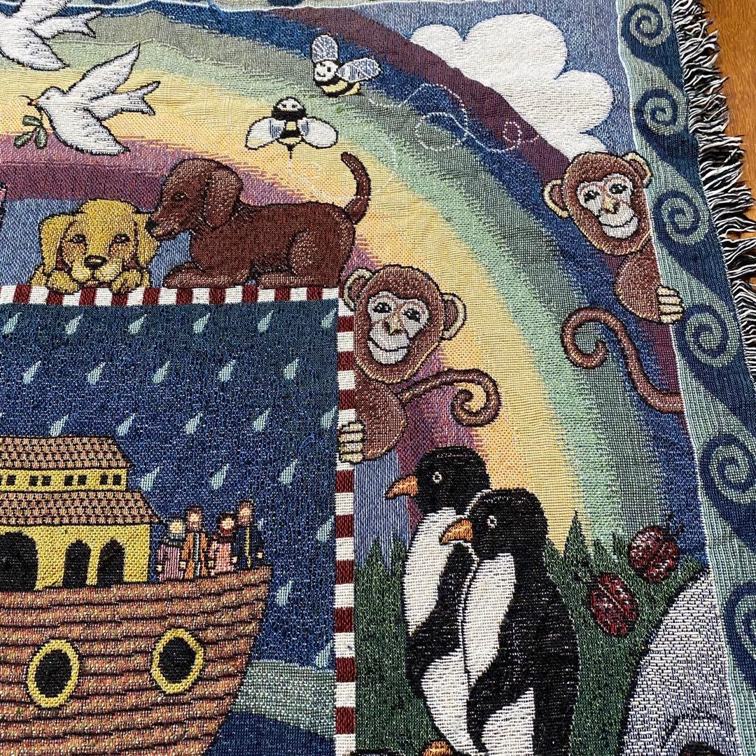 【90s】USA製 vintage ラグマット　動物大集合　可愛い　アートく芸術