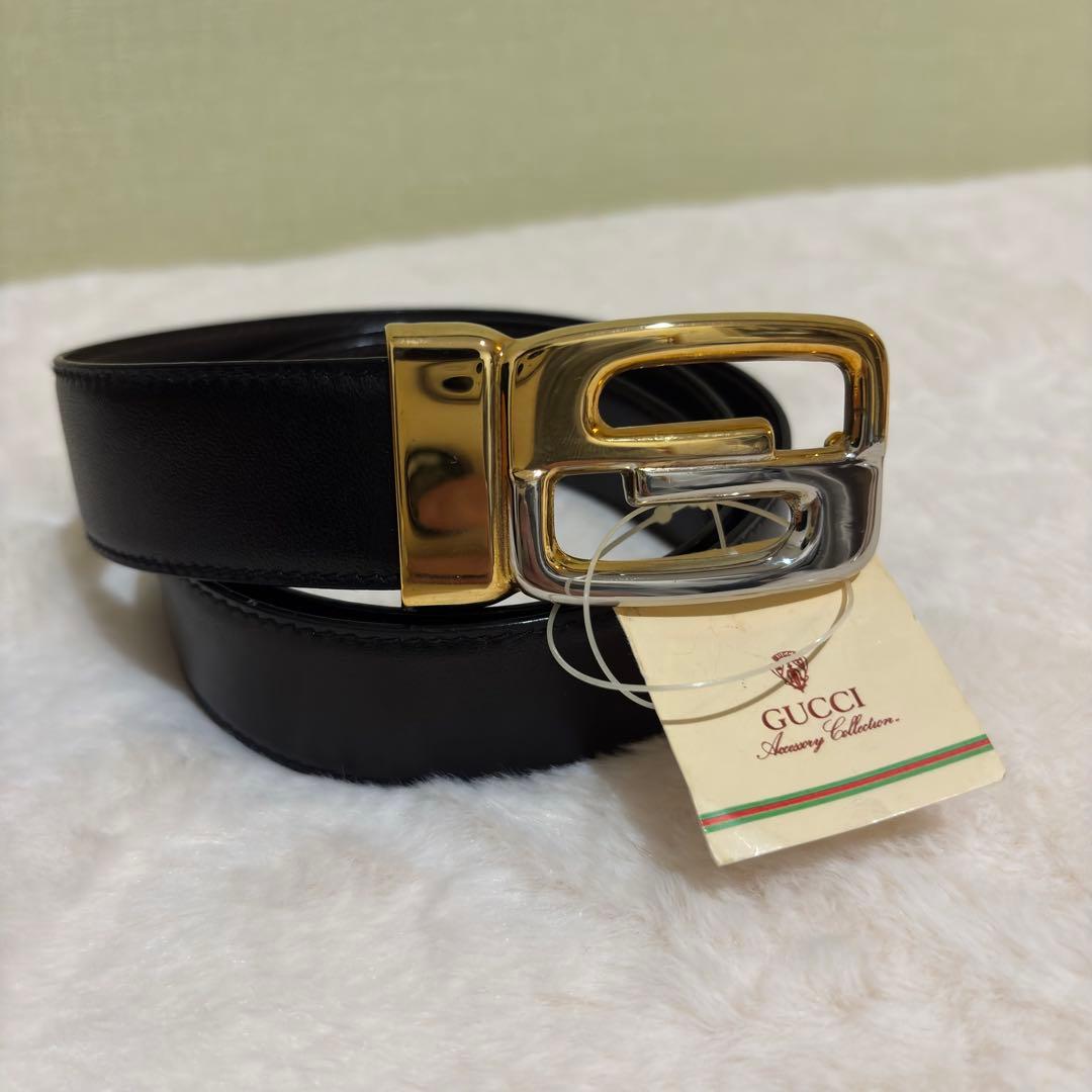 ［未使用級］GUCCIグッチレザーベルト ヴィンテージ GG ゴールド　金具
