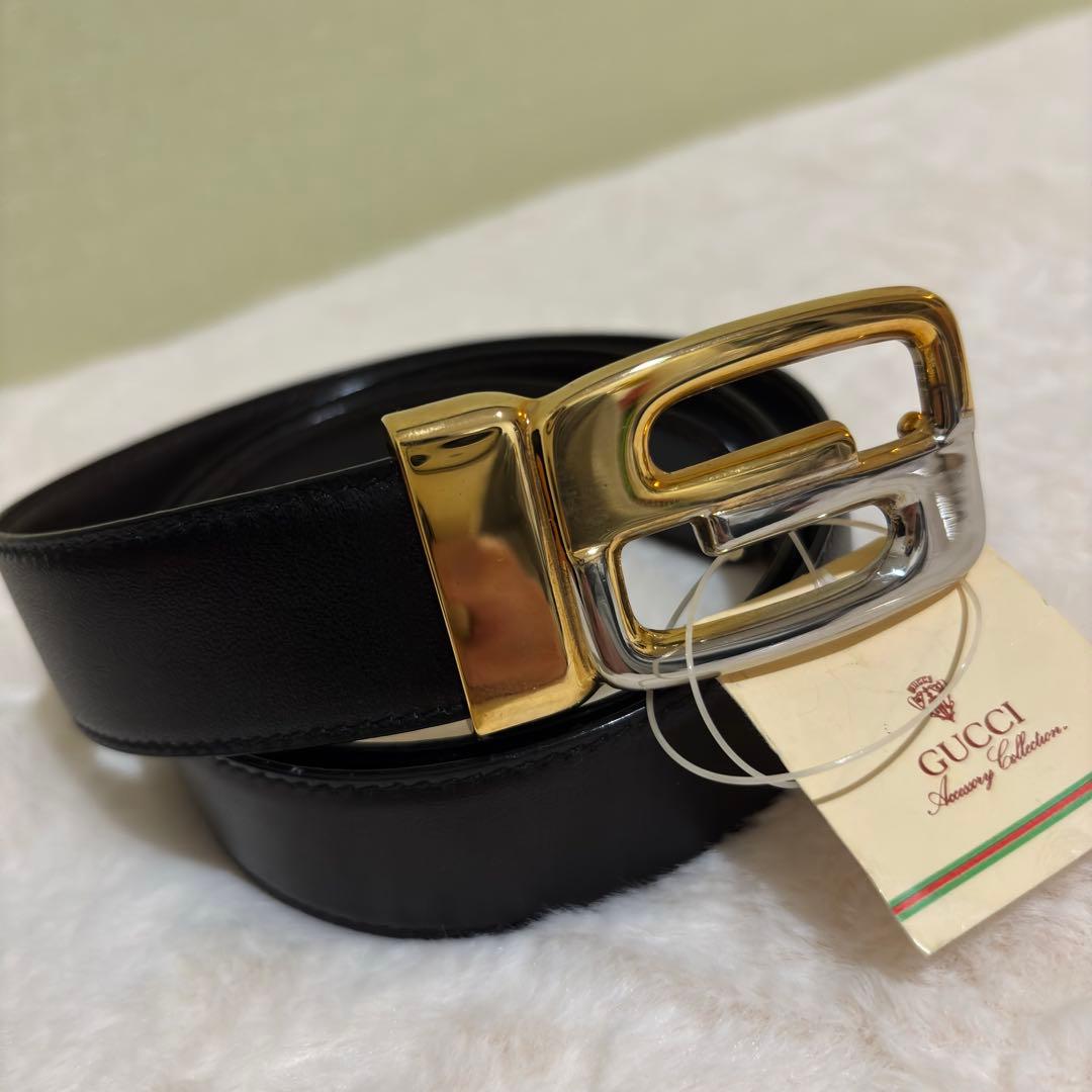 ［未使用級］GUCCIグッチレザーベルト ヴィンテージ GG ゴールド　金具
