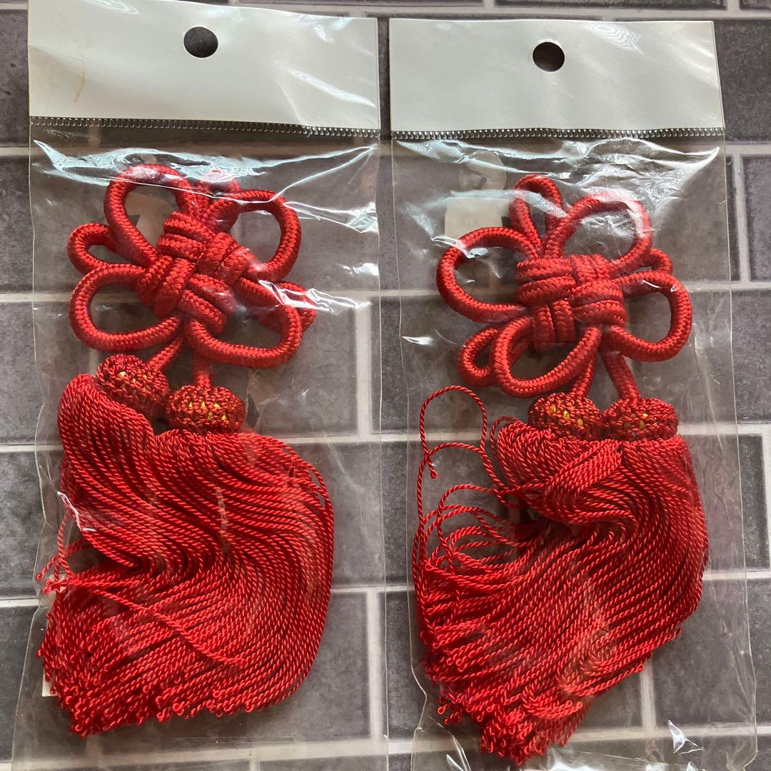 菊結び房 3寸 赤 2個セット タッセル紐組 車内アクセサリー 飾り房