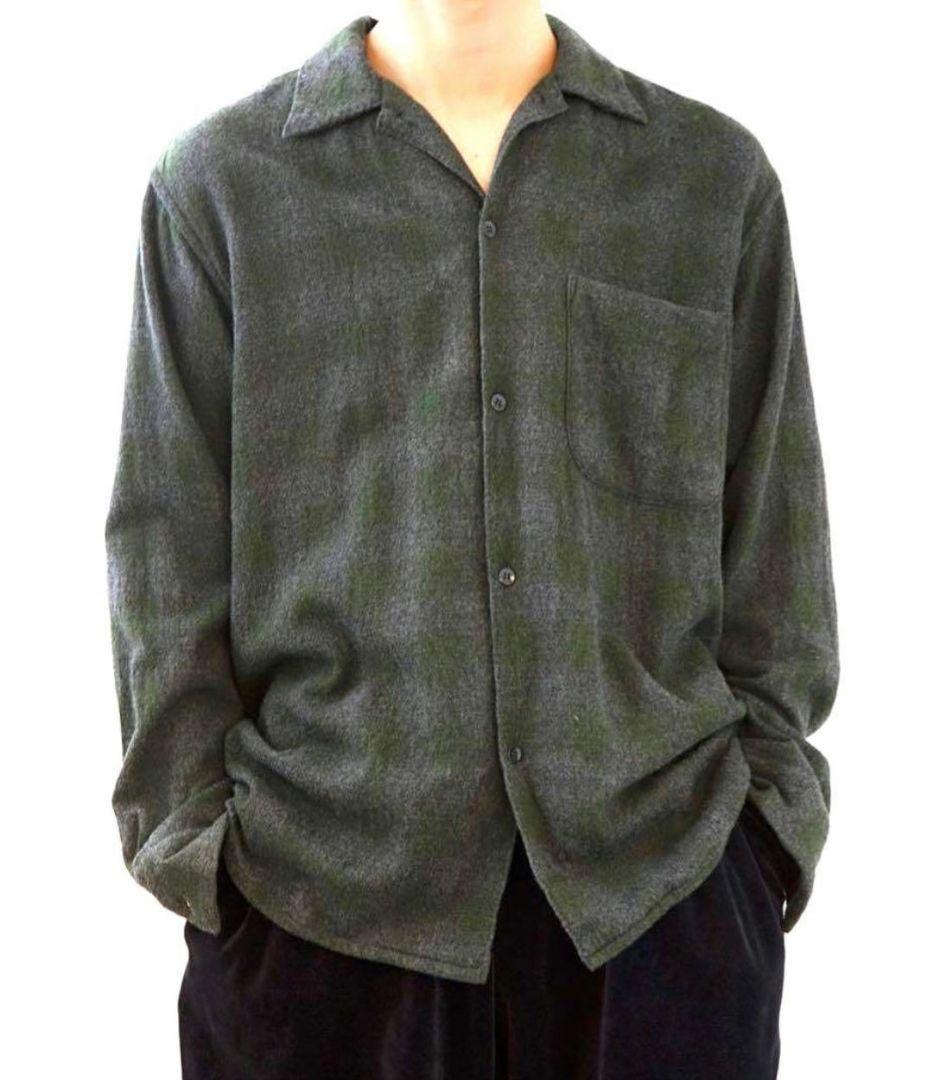 COMOLI 20AW ウールチェックオープンカラーシャツ サイズ3 GREEN
