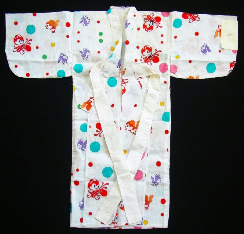 昭和レトロポップ/リス・小鳥柄？ ヴィンテージ 子供浴衣/デッド