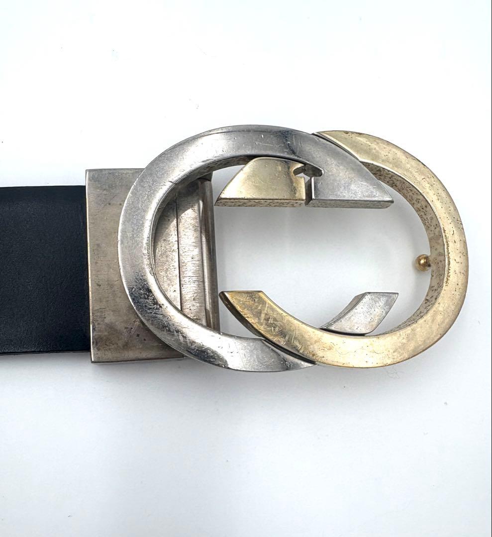 GUCCI グッチ　インターロッキングG ブラック シルバー金具 レザー ベルト