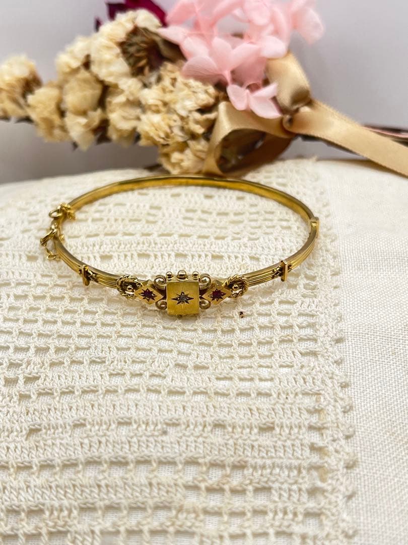 うさぎのななちゃん 英国アンティーク ルビーダイヤ 金 バングル オリジナ