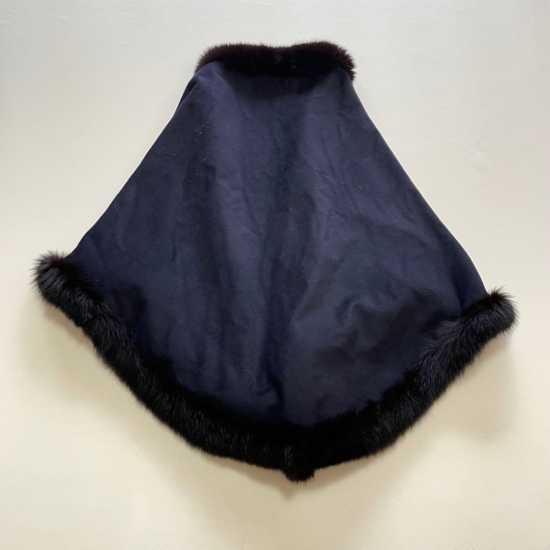 Riccardo Prisco ピュア カシミヤ ネイビー ファー付き ポンチョ