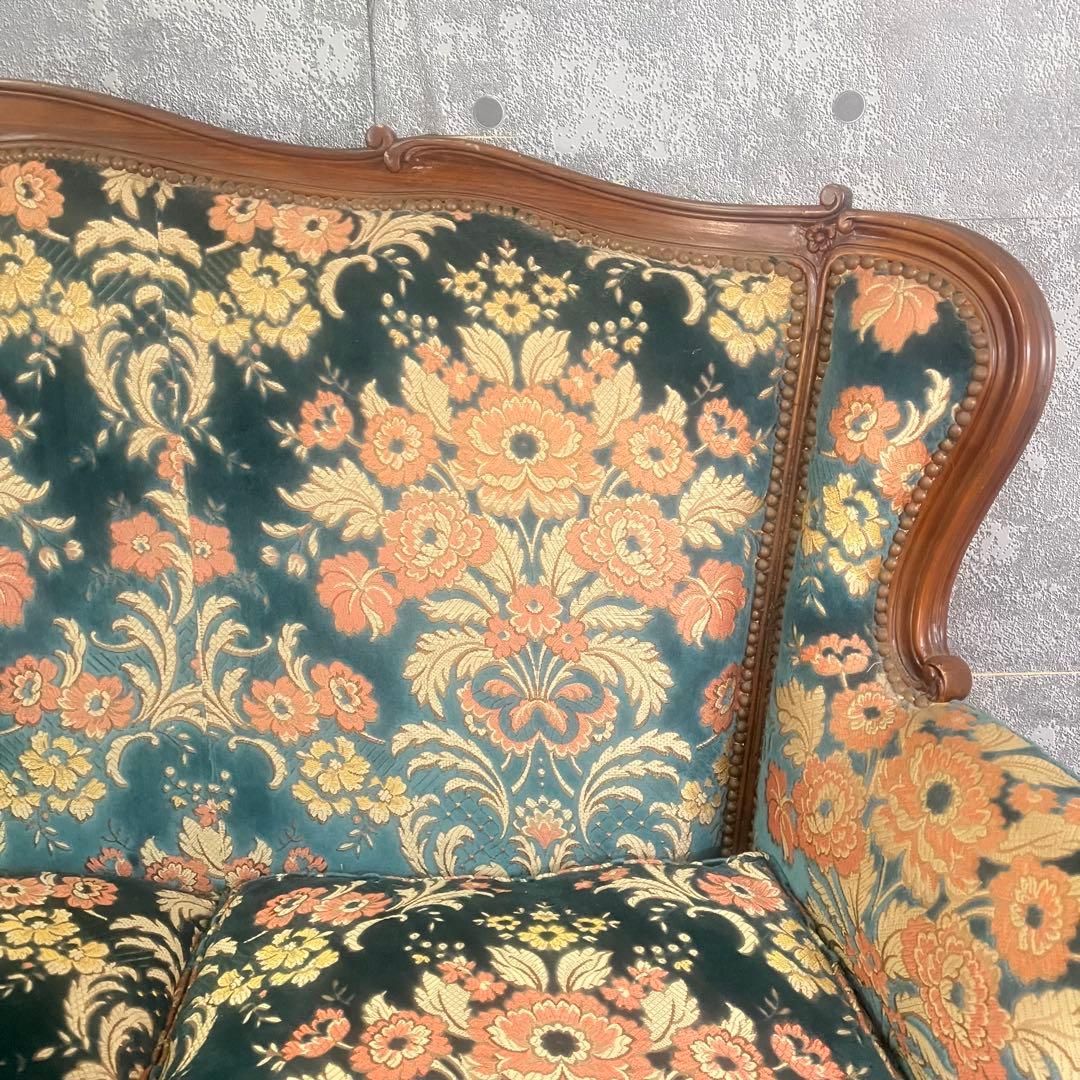 金華山織り꧂3人掛けソファ 猫脚 花柄 フラワー ファブリック