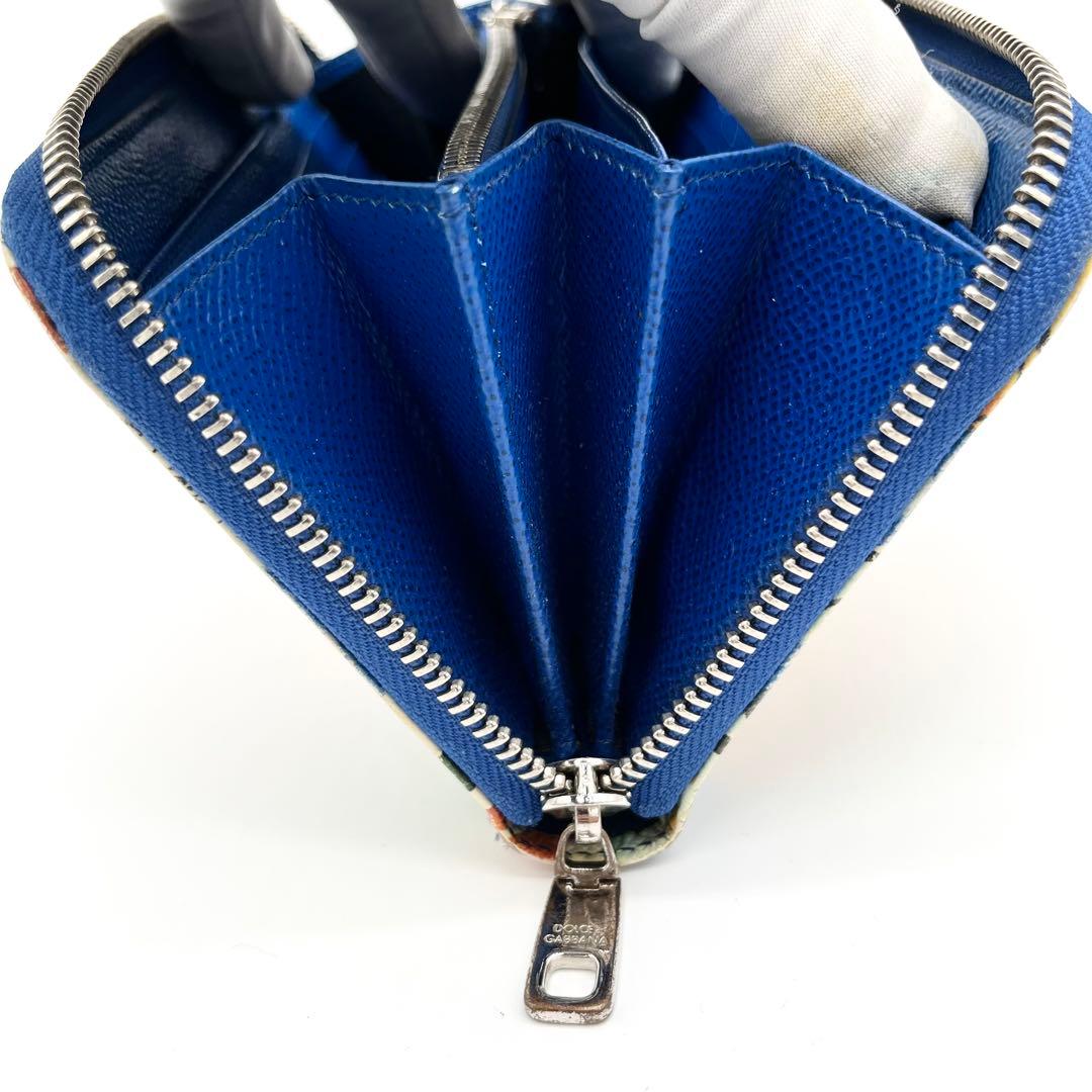 【美品】ドルチェ&ガッバーナ　ラウンドファスナー　マヨリカ柄　レザー　本革