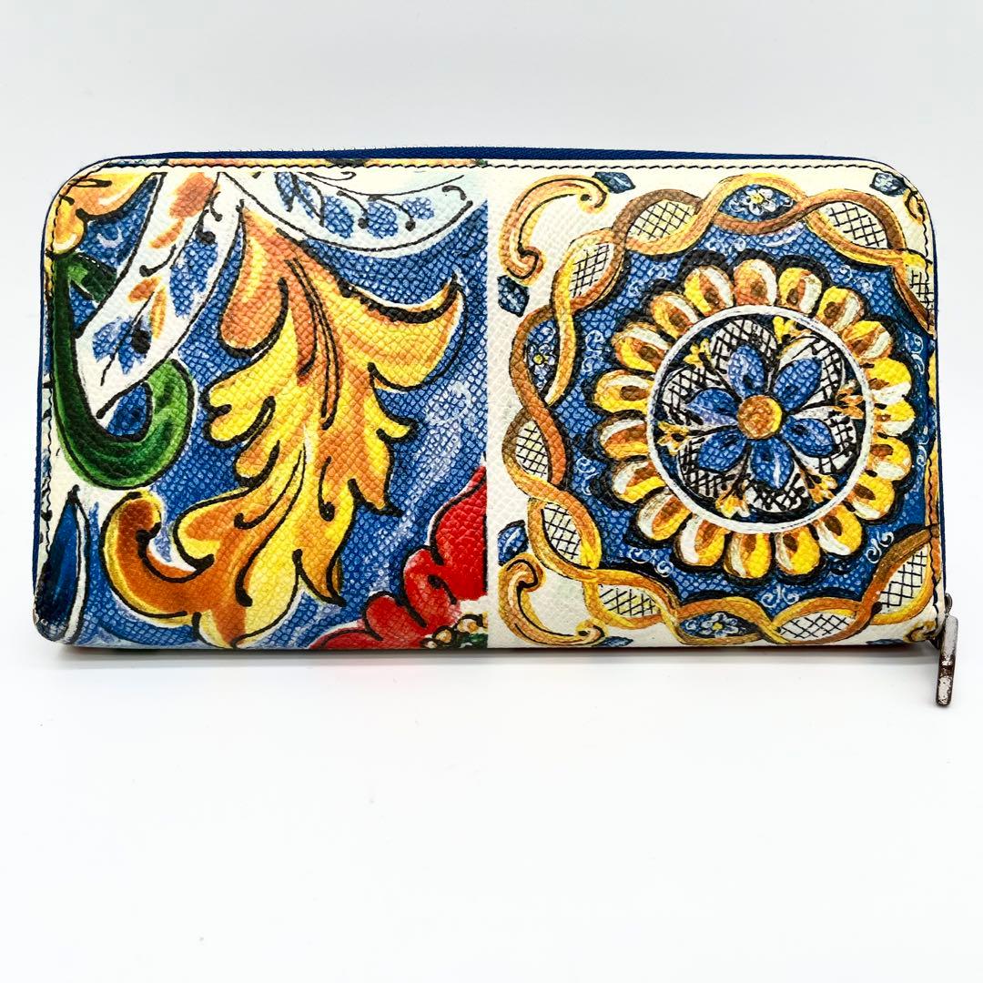 【美品】ドルチェ&ガッバーナ　ラウンドファスナー　マヨリカ柄　レザー　本革